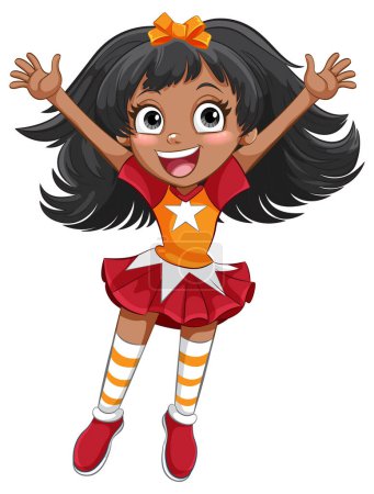 Illustration for Animated girl in cheerleader outfit, expressing happiness. - Royalty Free Image