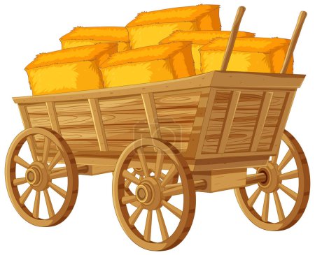 Téléchargez les illustrations : Chariot vintage chargé de balles de foin doré. - en licence libre de droit