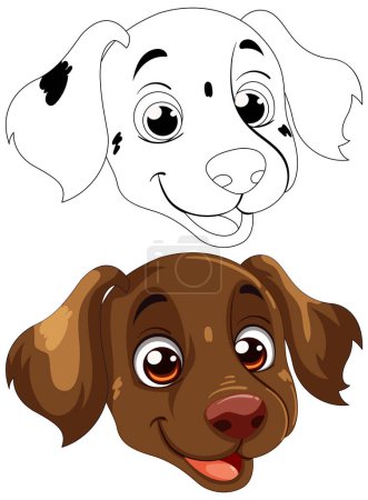 Téléchargez les illustrations : Deux chiens heureux dans un style vectoriel coloré - en licence libre de droit