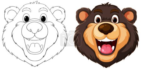 Ilustración de Dos caras de oso de dibujos animados que muestran diferentes expresiones. - Imagen libre de derechos