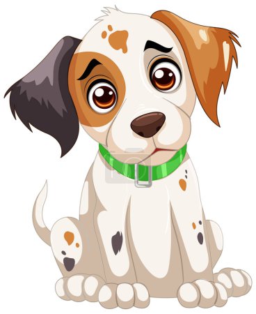 Ilustración de Lindo cachorro de dibujos animados sentado con un aspecto juguetón. - Imagen libre de derechos