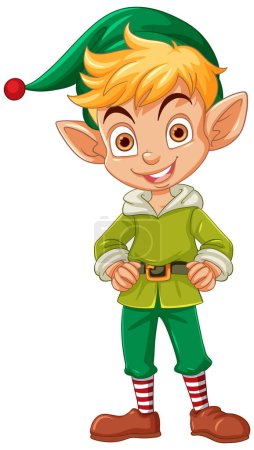 Illustration for Smiling elf character in traditional holiday costume. - Royalty Free Image