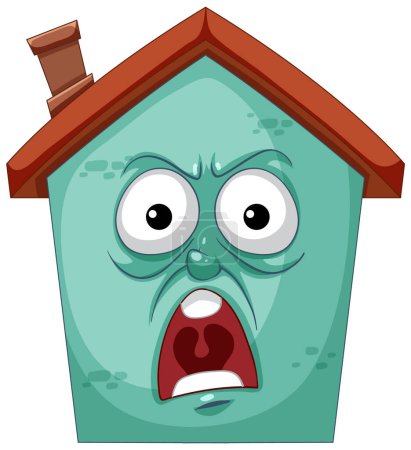 Téléchargez les illustrations : Illustration colorée d'un visage de maison choqué - en licence libre de droit