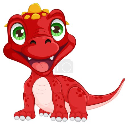Téléchargez les illustrations : Adorable dinosaure rouge avec un sourire amical - en licence libre de droit