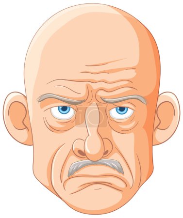 Vector illustration of a bald, frowning elderly man
