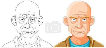 Illustration for Two illustrations of a man with a troubled expression. - Royalty Free Image