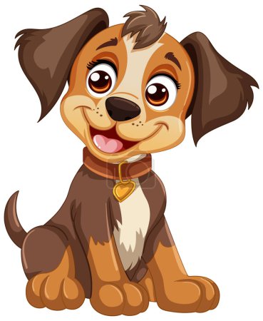 Illustration for Adorable cartoon puppy smiling with a heart tag - Royalty Free Image