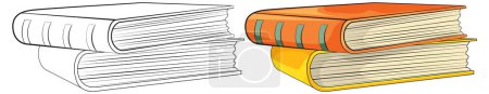 Two stacks of books in a simple illustration