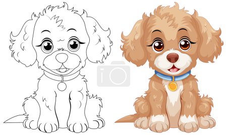 Illustration for Vector illustration of a puppy, outlined and colored - Royalty Free Image