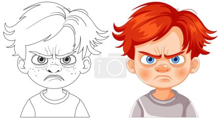 Téléchargez les illustrations : Illustration vectorielle d'un garçon au visage en colère - en licence libre de droit