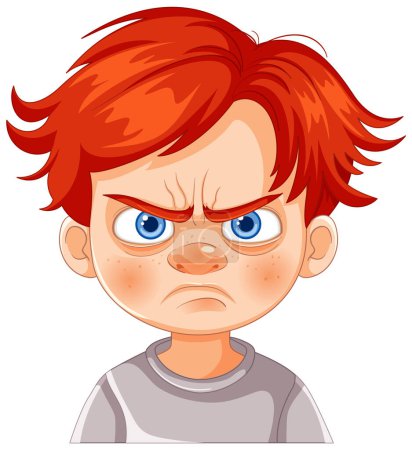Dibujos animados ilustración de un niño con una cara enojada.