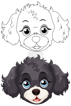 Illustration for Black and white cartoon puppy illustrations - Royalty Free Image