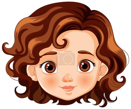 Téléchargez les illustrations : Dessin animé d'une jeune fille joyeuse aux cheveux bruns - en licence libre de droit