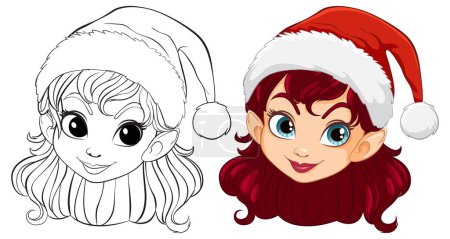 Téléchargez les illustrations : Illustration vectorielle d'une joyeuse fille elfe de Noël. - en licence libre de droit