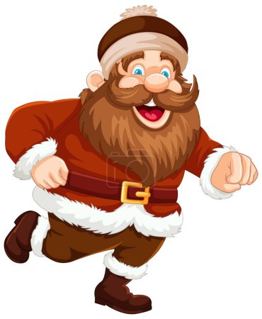 Karikatur eines fröhlichen Mannes als Weihnachtsmann verkleidet.