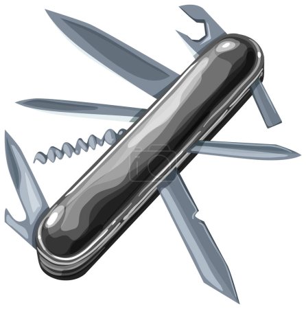 Ilustración vectorial de un cuchillo suizo multifuncional.