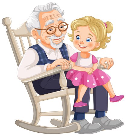 Elderly man and young girl enjoying each other's company.