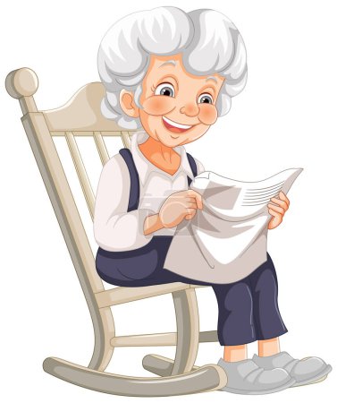 Illustration for Cheerful grandmother reading in a rocking chair - Royalty Free Image