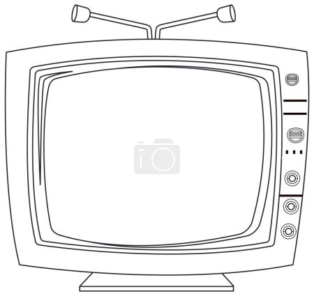 Illustration for Black and white line art of a vintage TV - Royalty Free Image