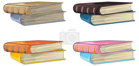 Téléchargez les illustrations : Quatre livres empilés dans un style vectoriel vibrant - en licence libre de droit