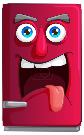Animated fridge with a playful, cheeky expression.