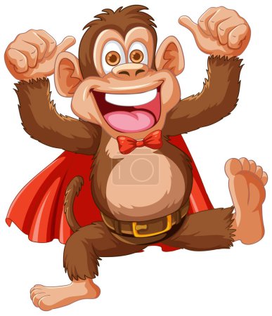 Ilustración de Mono de dibujos animados vestido como un superhéroe sonriendo. - Imagen libre de derechos