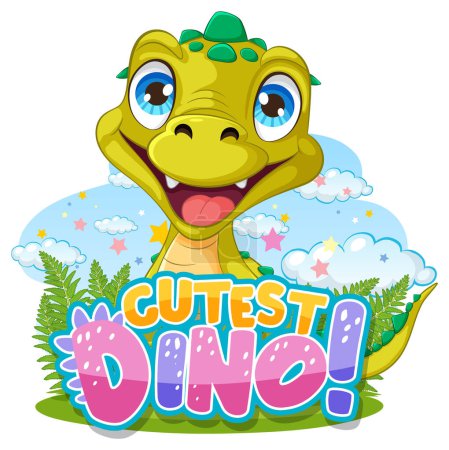 Ilustración de Dinosaurio de dibujos animados lindo con una expresión feliz - Imagen libre de derechos