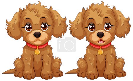 Illustration for Two cute animated puppies with big eyes - Royalty Free Image