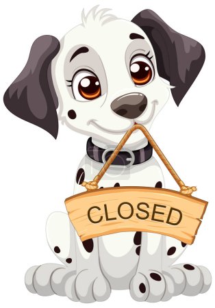 Illustration for Adorable cartoon dog holding a wooden closed sign - Royalty Free Image