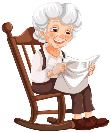 Téléchargez les illustrations : Femme âgée lisant du papier, assise dans un rocker - en licence libre de droit