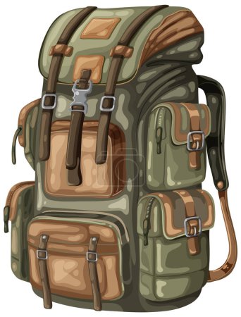 Detailed vector of a camouflaged outdoor backpack.