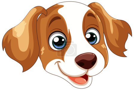 Téléchargez les illustrations : Caricature d'un chien heureux, brun et blanc - en licence libre de droit