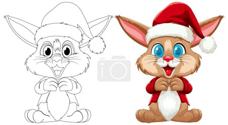 Téléchargez les photos : Mignon personnage de dessin animé lapin avec le thème de Noël. - en image libre de droit