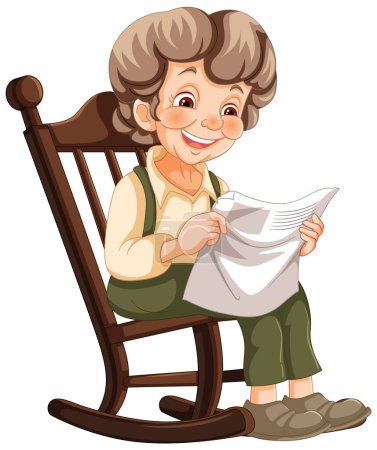 Ilustración de Feliz señora mayor disfrutando de la literatura en casa - Imagen libre de derechos
