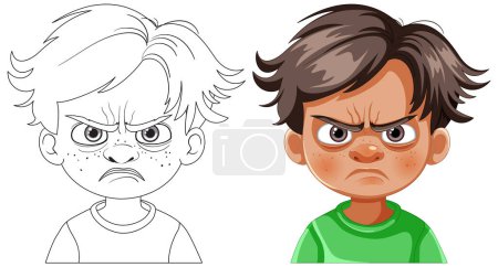 Téléchargez les illustrations : Illustration vectorielle d'un garçon au visage en colère. - en licence libre de droit