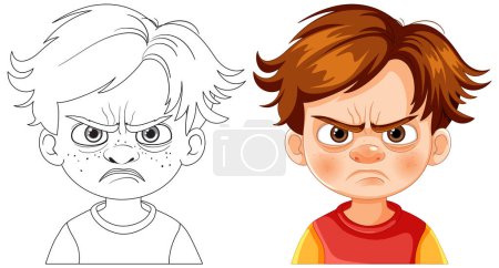 Ilustración de Ilustración vectorial de un niño con una expresión enojada - Imagen libre de derechos