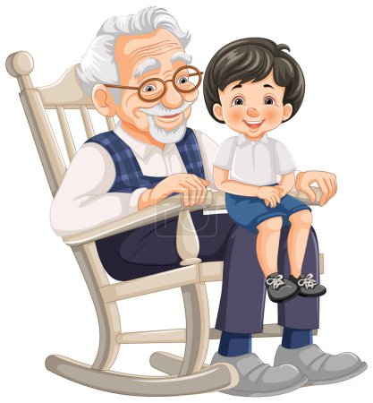 Téléchargez les photos : Homme âgé et jeune garçon souriant sur chaise berçante. - en image libre de droit
