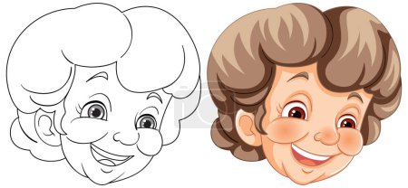 Téléchargez les illustrations : Art vectoriel d'une dame âgée heureuse et souriante. - en licence libre de droit