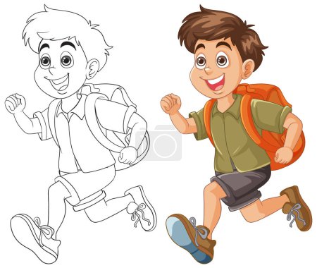 Illustration for Cartoon boy running with a cheerful expression. - Royalty Free Image