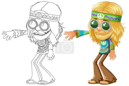 Illustration for Colorful and outlined hippie character vector art. - Royalty Free Image