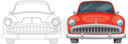 Téléchargez les illustrations : Illustration vectorielle d'une voiture vintage dans deux styles. - en licence libre de droit