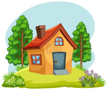 Illustration for Charming small house surrounded by nature and trees - Royalty Free Image