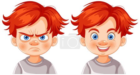 Illustration for Two expressions showing contrasting emotions. - Royalty Free Image