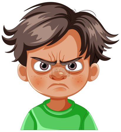 Dibujos animados de un niño con una expresión enojada