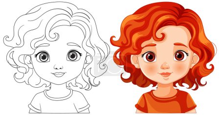 Illustration for Black and white and colored vector illustrations of a girl - Royalty Free Image