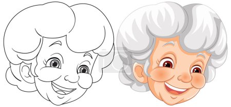 Illustration for Black and white and colored granny illustrations. - Royalty Free Image