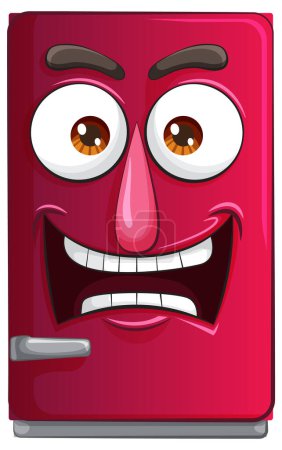 Cartoon illustration of a red angry fridge.