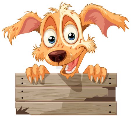 Illustration for Cartoon dog with big eyes over a fence. - Royalty Free Image