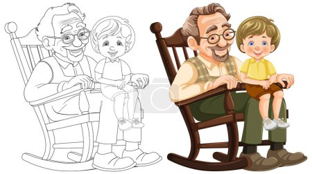 Téléchargez les illustrations : Homme âgé et enfant partageant un moment dans une chaise - en licence libre de droit