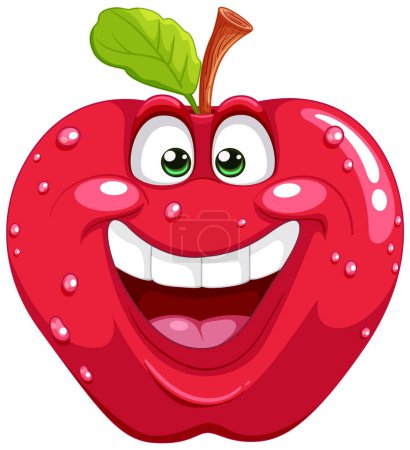 Illustration for Cheerful red apple with a big smile and eyes - Royalty Free Image